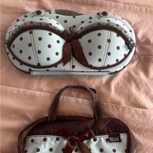 The Bragg Company - Bra and Undies Travel Case - Light Blue with Brown Polka Dot